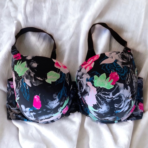 Torrid Black Floral 360° Back Smoothing Push Up T Shirt Bra 42DDD - Picture 2 of 6